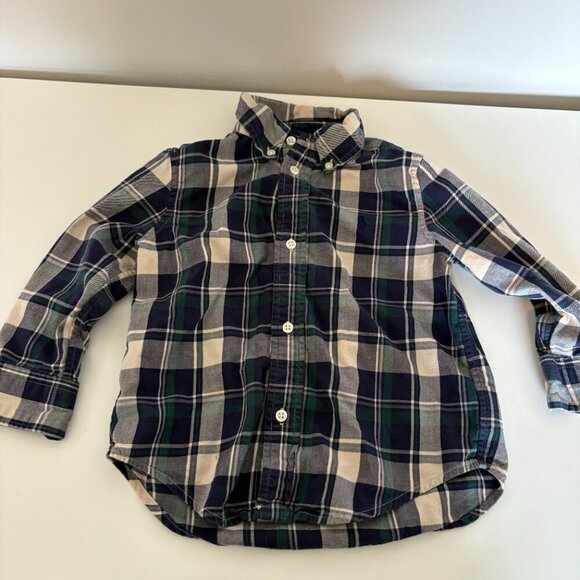 Ralph Lauren boys button down check plaid dress shirt Toddler 2T Blue Green - Picture 2 of 9